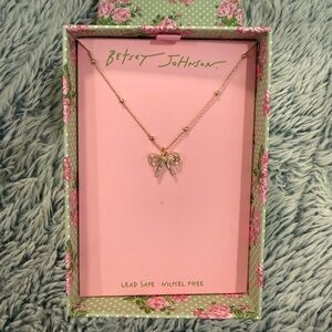 Betsey Johnson Rose Gold Bow Charm Necklace NIB
